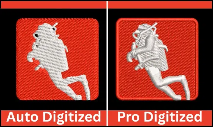 Auto digitizing vs professional digitizing stitch quality comparison