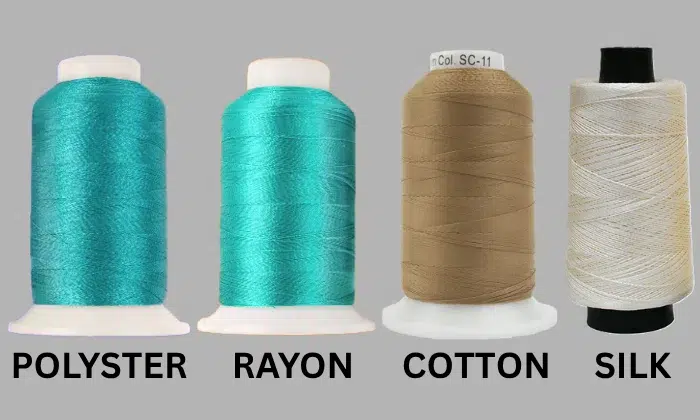 Common machine embroidery threads, including polyester, rayon, cotton, and silk Common machine embroidery threads, including polyester, rayon, cotton, and silk