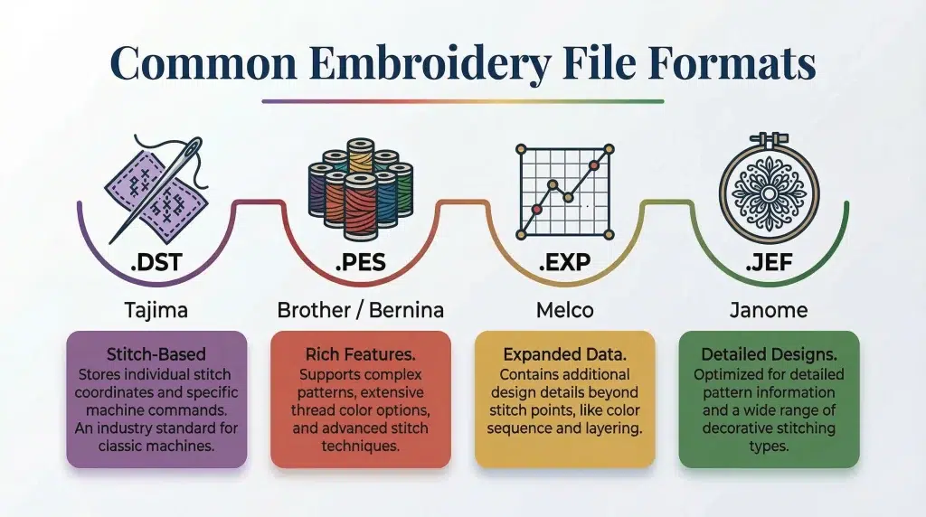 common machine embroidery file formats