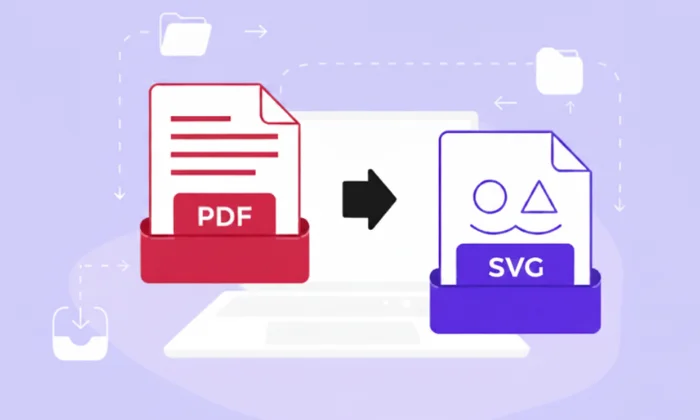 Convert PDF to vector graphic, showing a PDF file changing into a scalable SVG file