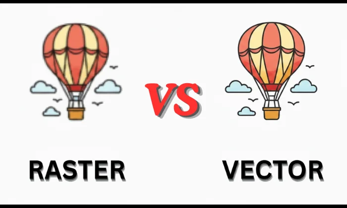 Raster vs vector image comparison showing a blurry raster image and sharp vector artwork Raster vs vector image comparison showing a blurry raster image and sharp vector artwork