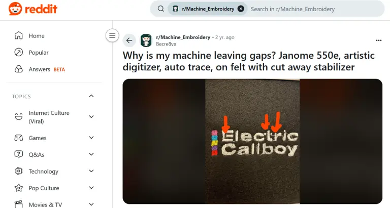 Reddit user showing Artistic Digitizer sew out problem Reddit user showing Artistic Digitizer sew out problem