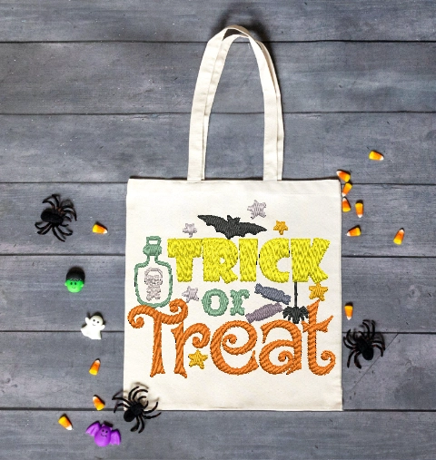 Halloween Machine embroidery tote bag