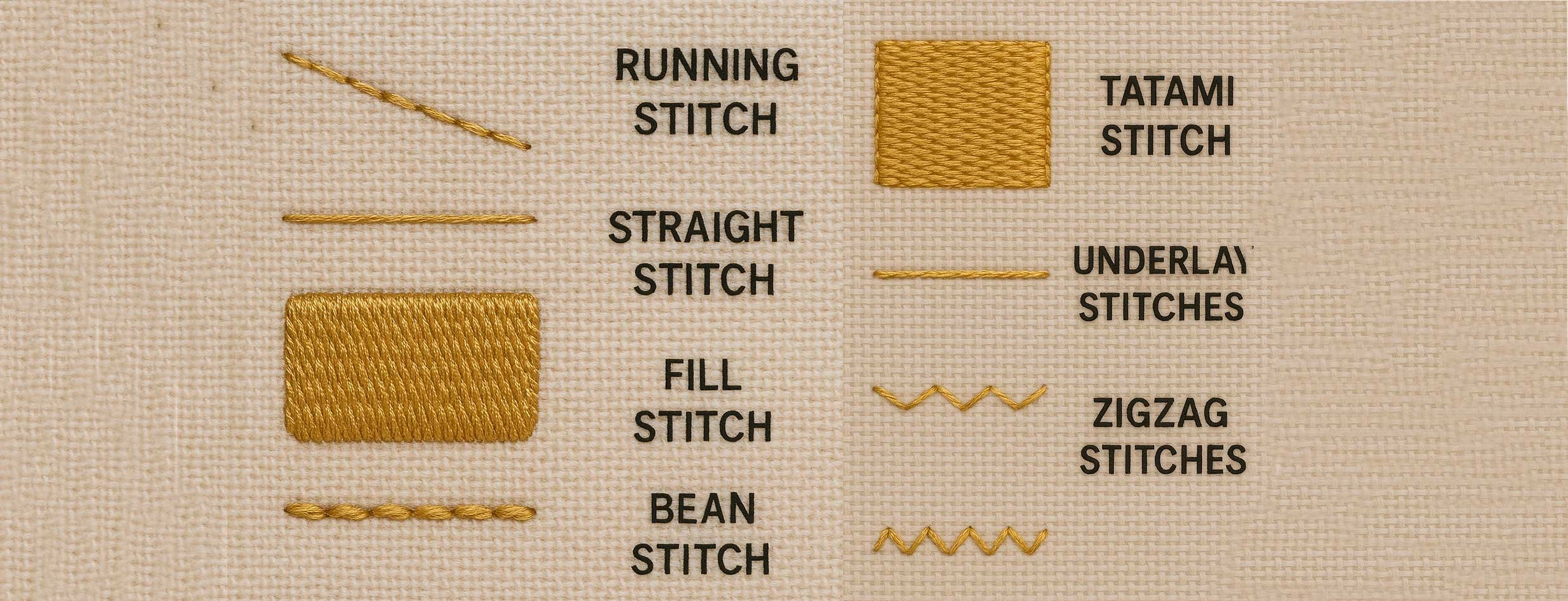 Machine Embroidery stitch types