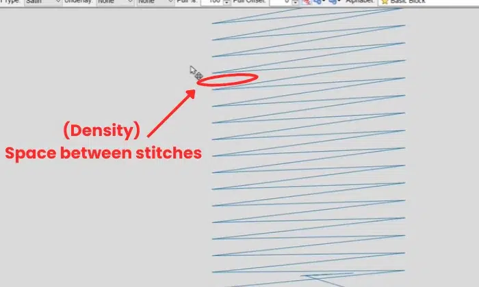 Embroidery stitch density diagram showing space between stitch rows in digitizing software. Embroidery stitch density diagram showing space between stitch rows in digitizing software.