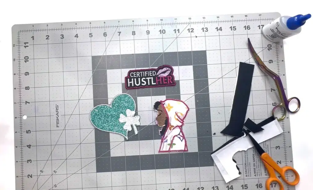 Essential materials and tools for trimming, finishing, and preparing embroidered patches. Essential materials and tools for trimming, finishing, and preparing embroidered patches.