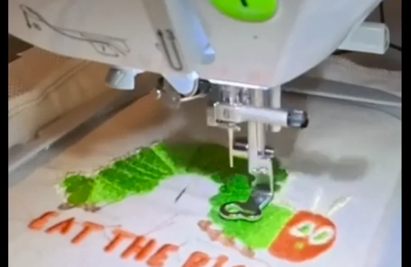 Broken embroidery needle interrupts stitching during a machine embroidery project. Broken embroidery needle interrupts stitching during a machine embroidery project.