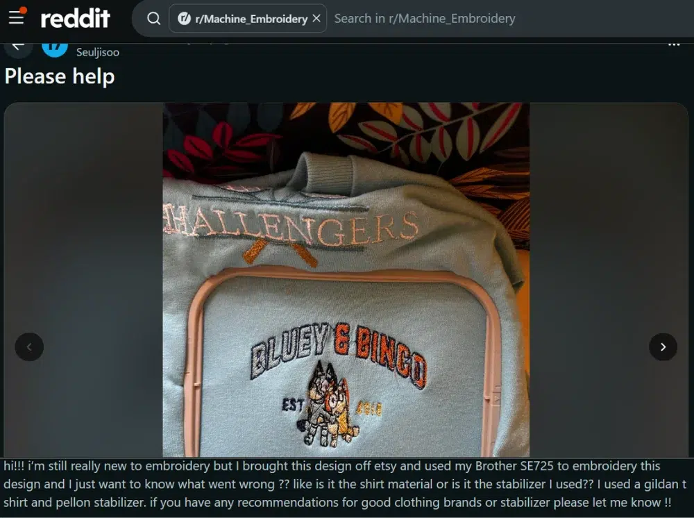 A beginner on Reddit shared an Etsy embroidery file after getting uneven lettering and a poor stitch-out A beginner on Reddit shared an Etsy embroidery file after getting uneven lettering and a poor stitch-out
