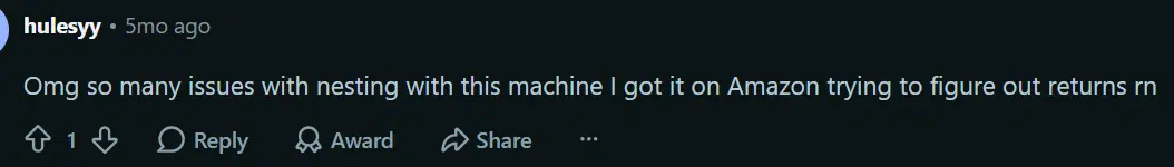 Another Reddit user reports thread nesting problems and considers returning their Poolin machine. Another Reddit user reports thread nesting problems and considers returning their Poolin machine.