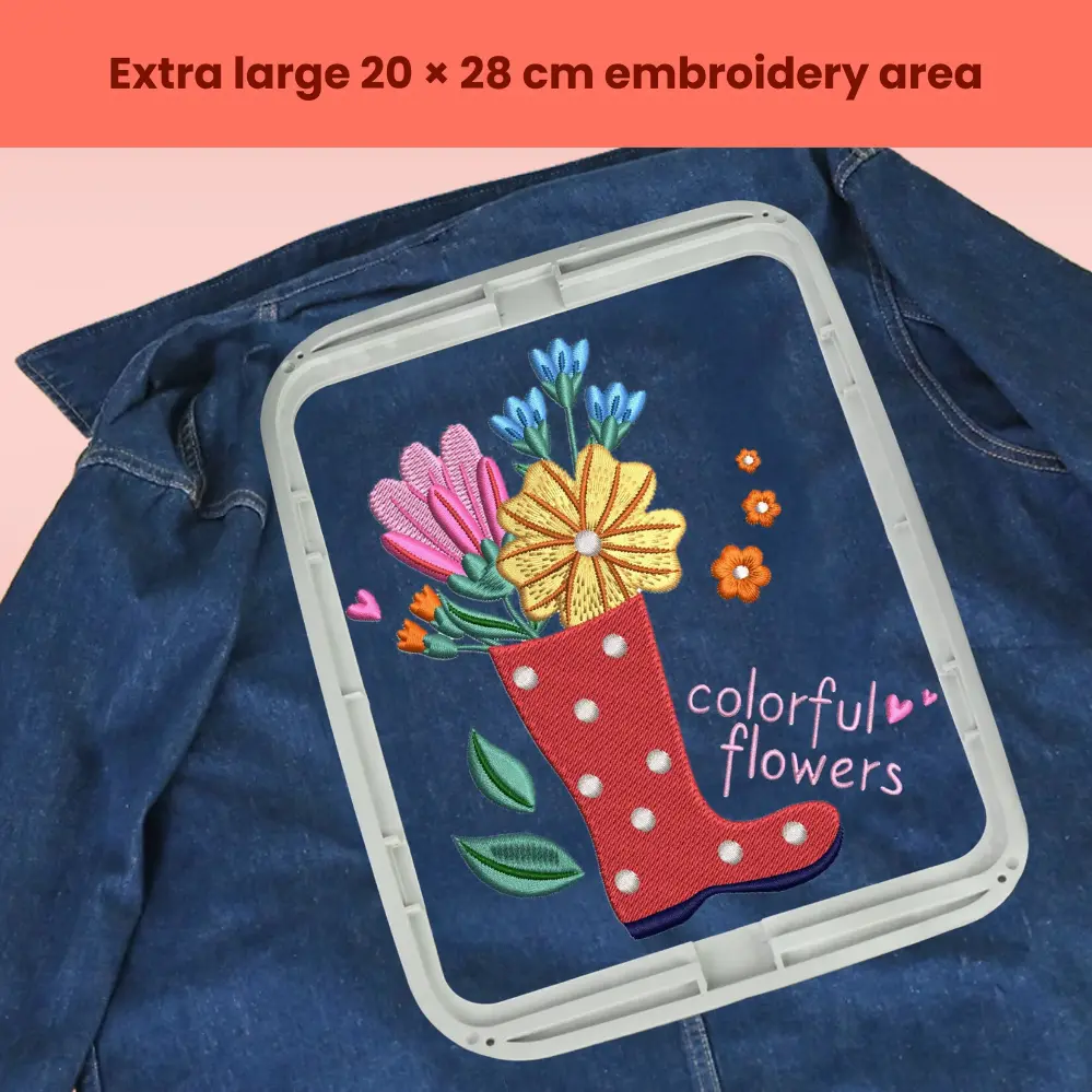 Poolin EOC06 offers a 7.9 x 11-inch embroidery area for larger designs. Poolin EOC06 offers a 7.9 x 11-inch embroidery area for larger designs.