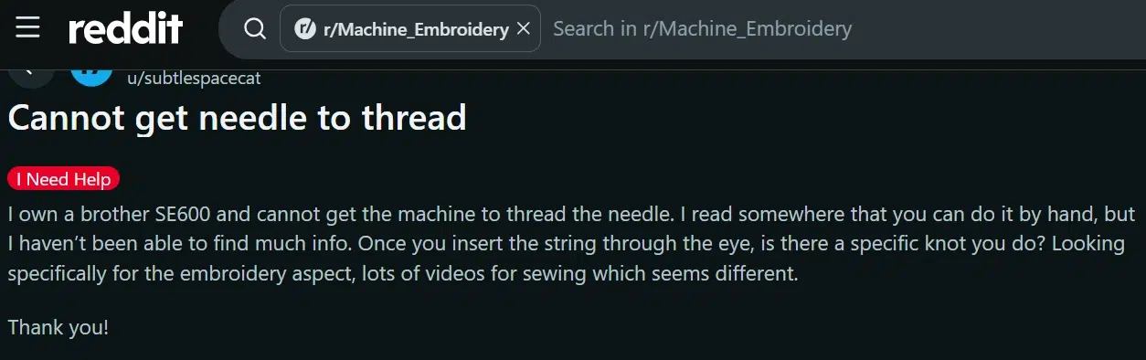 An embroidery machine owner shares their experience with automatic needle threader problems on a Brother multi-needle machine. An embroidery machine owner shares their experience with automatic needle threader problems on a Brother multi-needle machine.